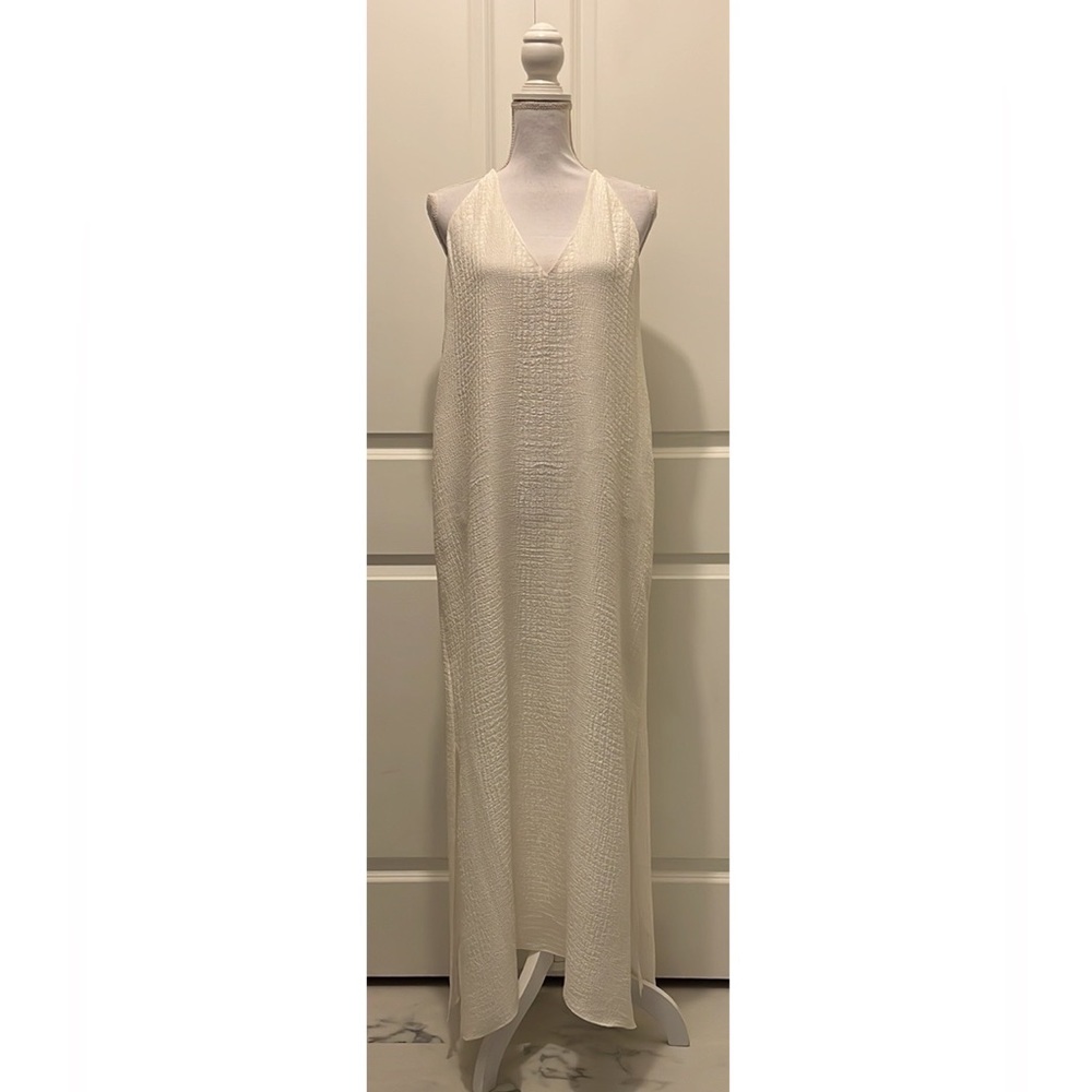 Marie France Van Damme White Maxi Dress in Croc Embossed Silk